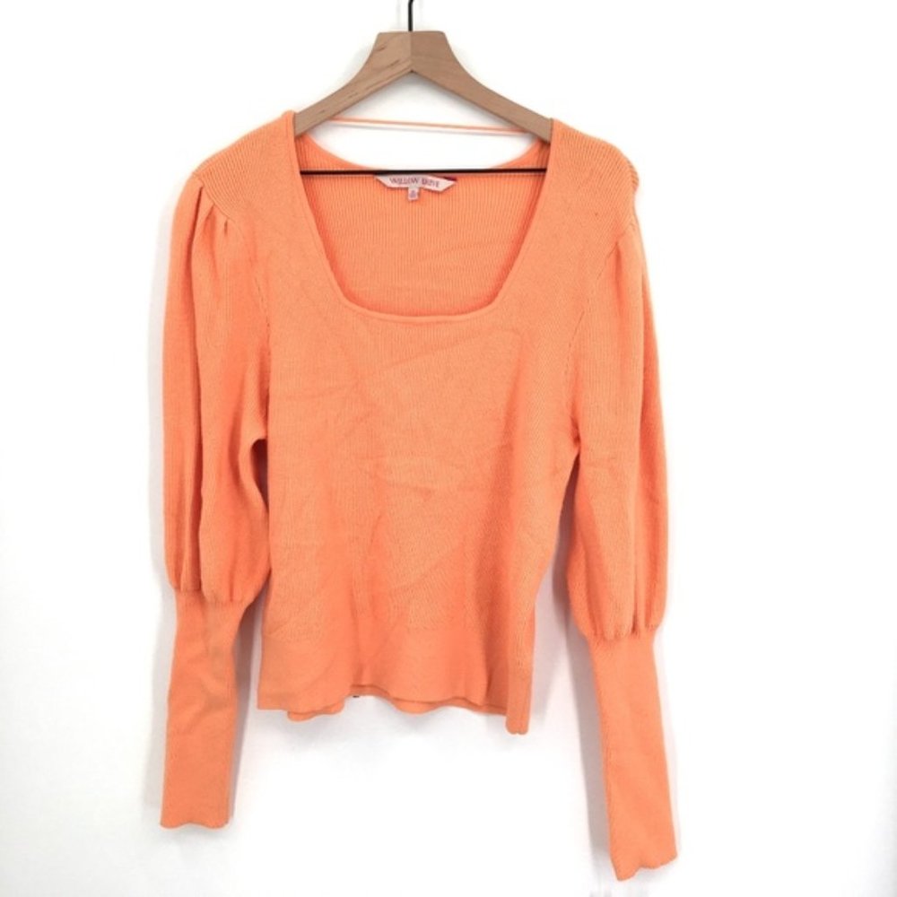 NEW! Square Neck Orange Puff-Sleeve Sweater XS